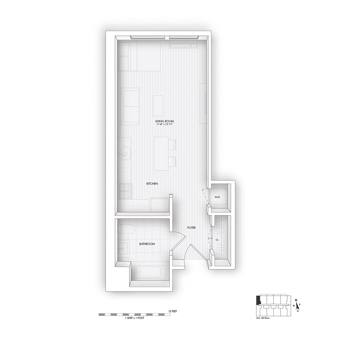 Floor plan for studio, 1 bath, 439 sqft